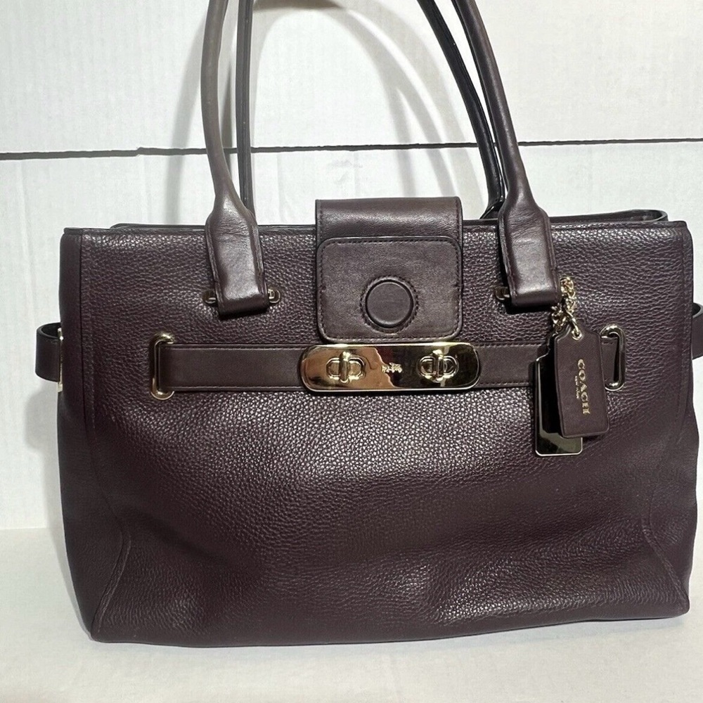COACH 36488 OXBLOOD Burgundy Swagger Carryall Pebble Leather Satchel